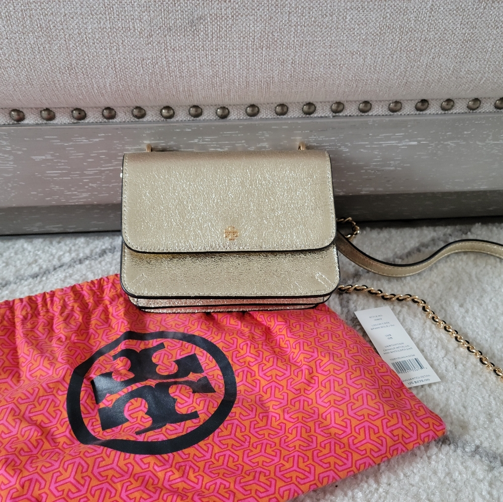 Tory Burch Crinkle Metallic gold Mini Shoulder Bag